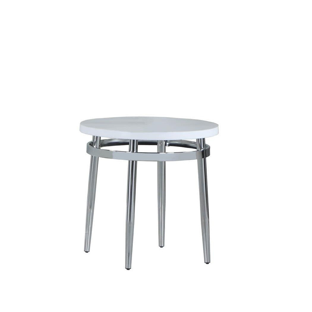 Avilla Round End Table White and Chrome 722967