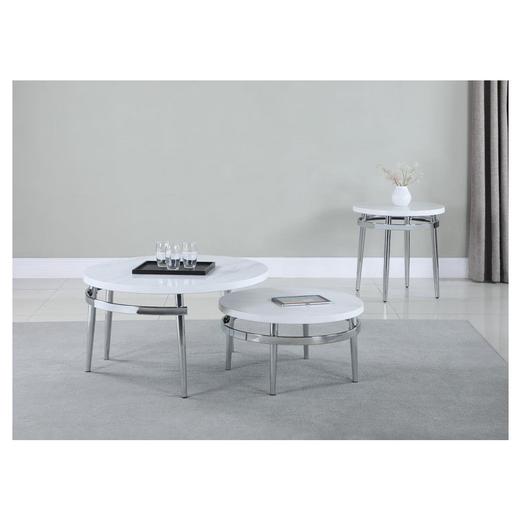 Avilla Round End Table White and Chrome 722967