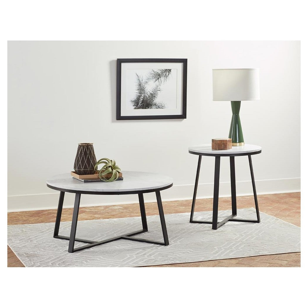 Hugo Metal Base Round End Table White and Matte Black 723237