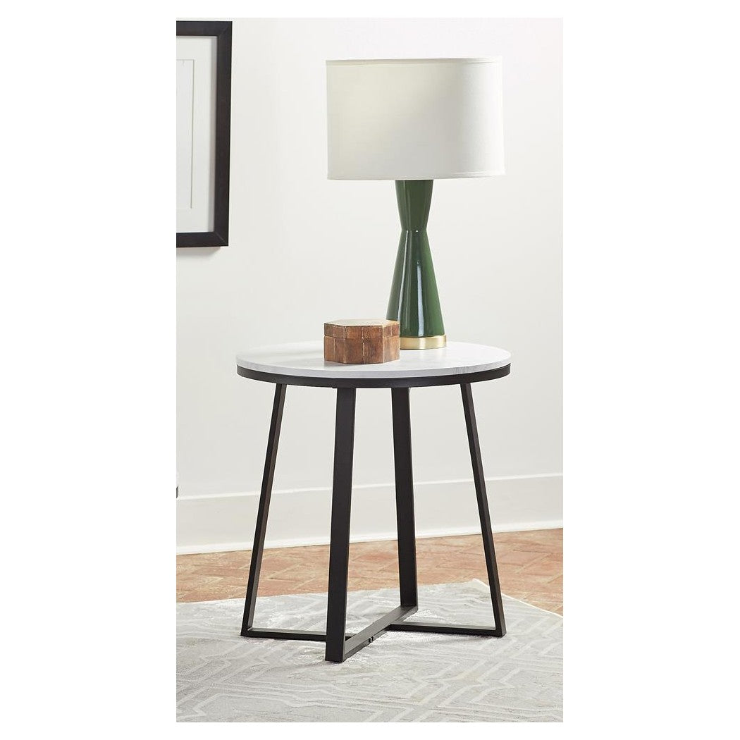 Hugo Metal Base Round End Table White and Matte Black 723237