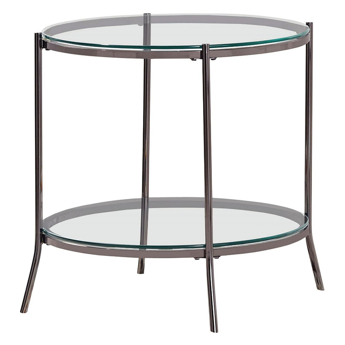 Laurie Round Glass Top End Table Black Nickel and Clear 723267