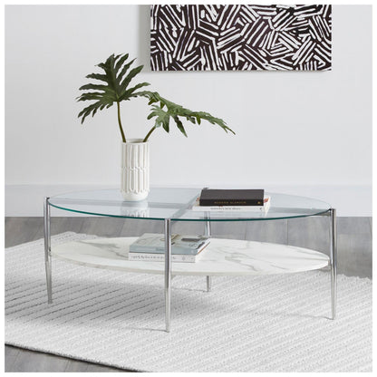 Cadee Round Glass Top Coffee Table White and Chrome 723278