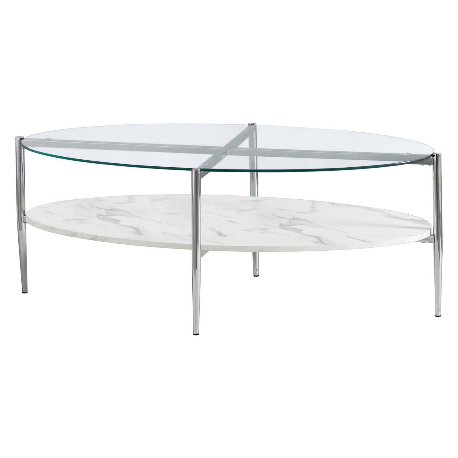 Cadee Round Glass Top Coffee Table White and Chrome 723278