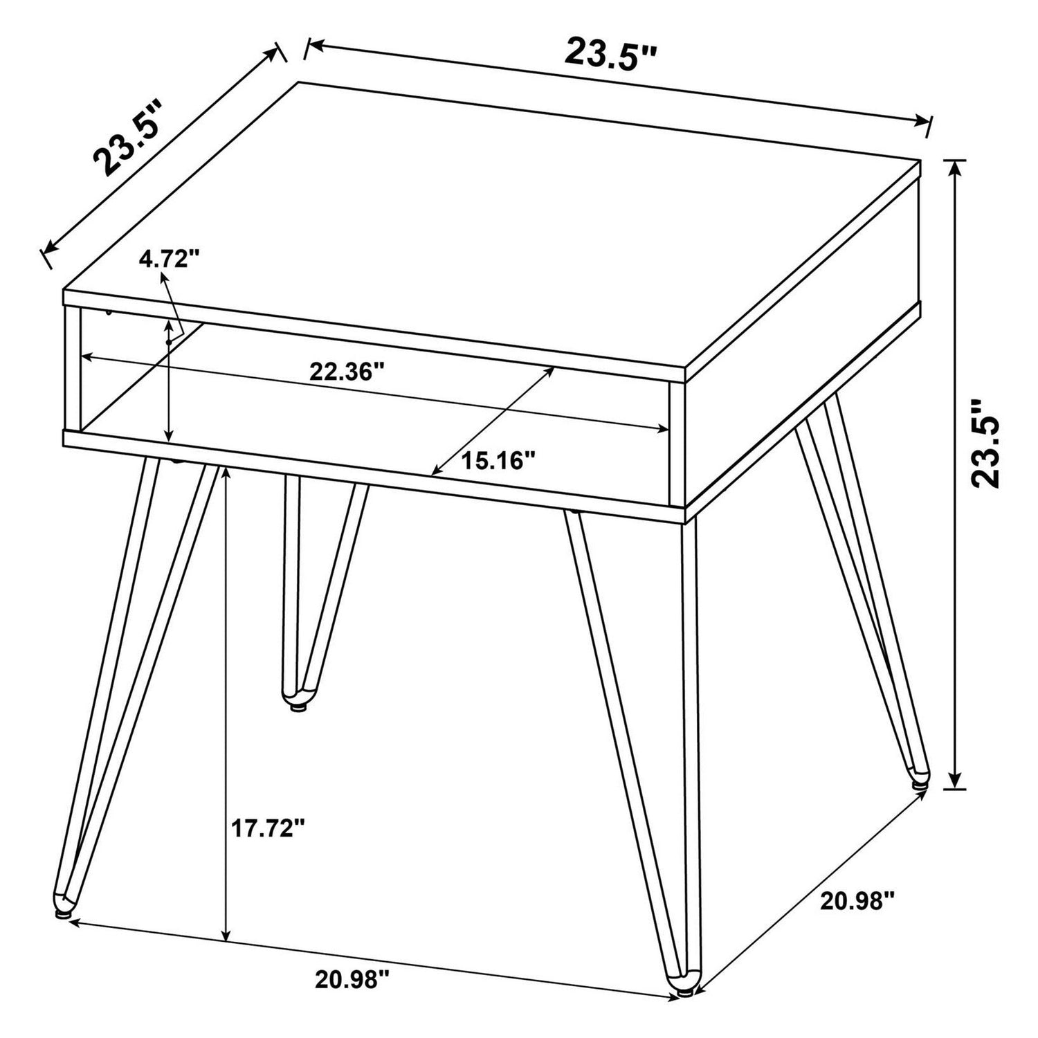 Fanning Square End Table with Open Compartment Golden Oak and Black 723367