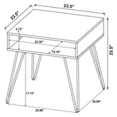 Fanning Square End Table with Open Compartment Golden Oak and Black 723367