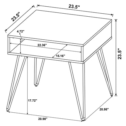 Fanning Square End Table with Open Compartment Golden Oak and Black 723367