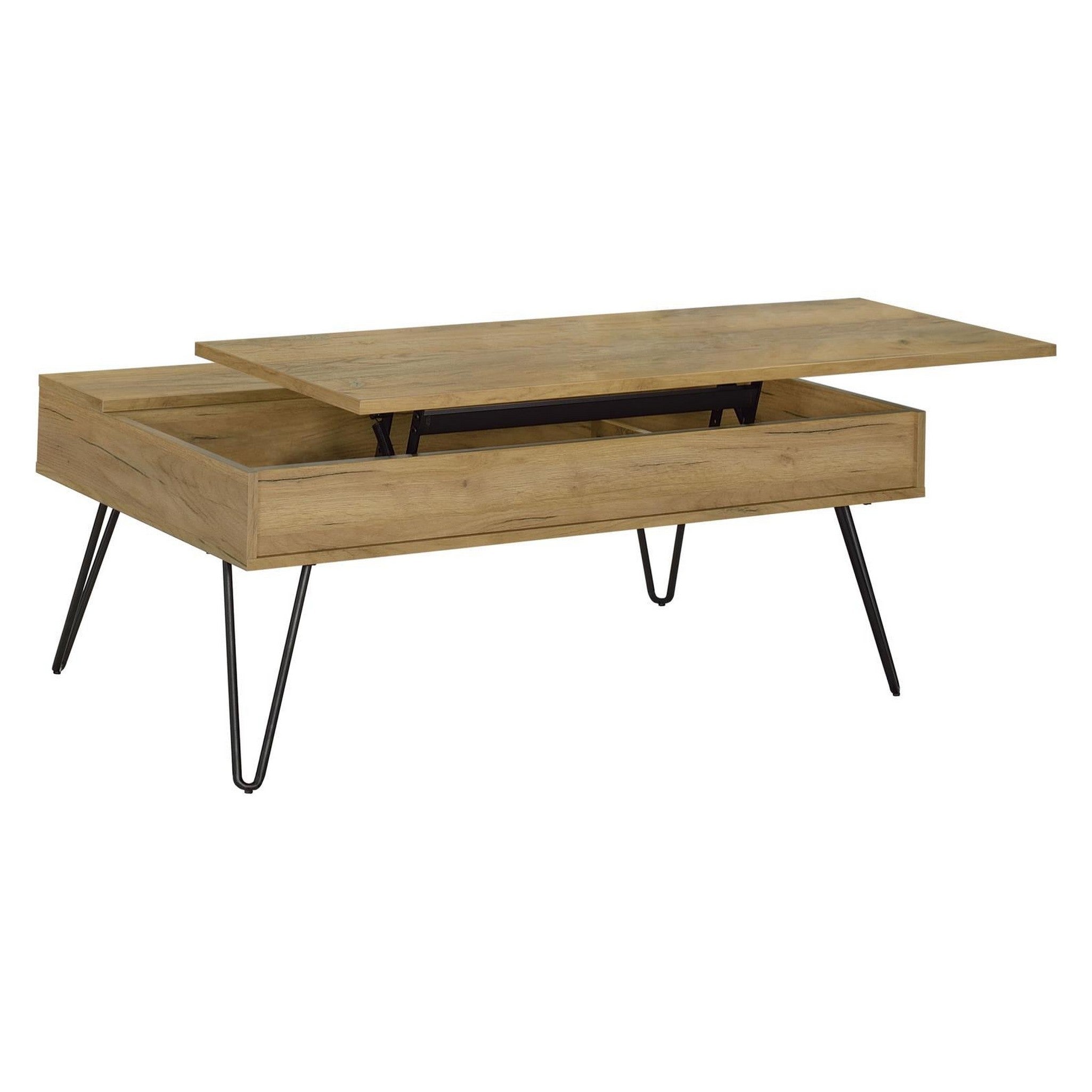 Fanning Lift Top Storage Coffee Table Golden Oak and Black 723368