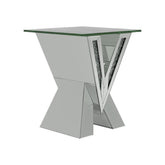 Taffeta V-shaped End Table with Glass Top Silver 723447