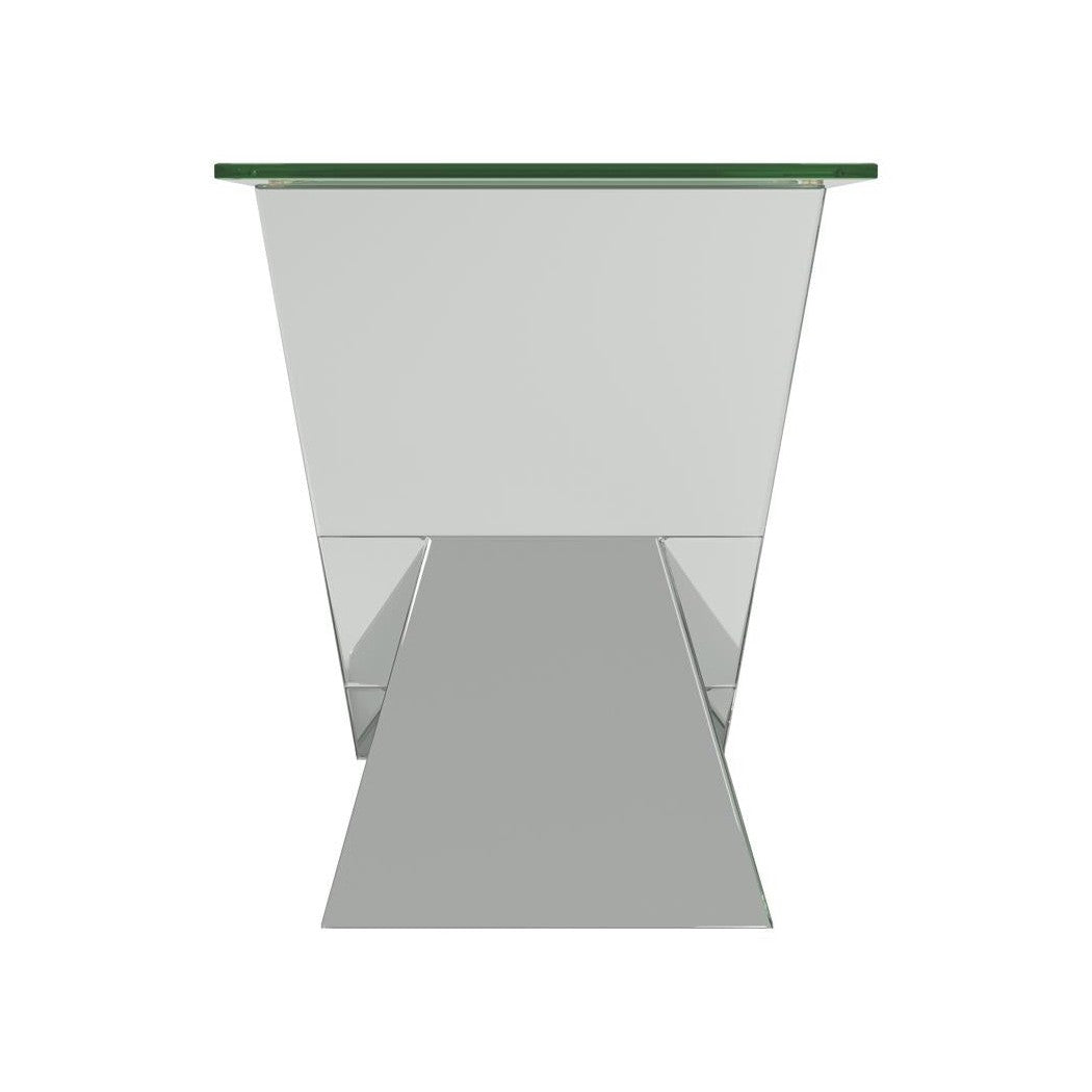 Taffeta V-shaped End Table with Glass Top Silver 723447