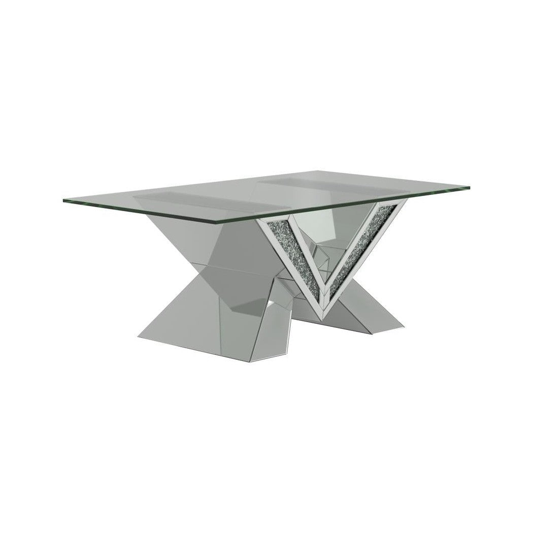 Taffeta V-shaped Coffee Table with Glass Top Silver 723448