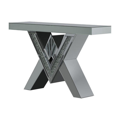 Taffeta V-shaped Sofa Table with Glass Top Silver 723449