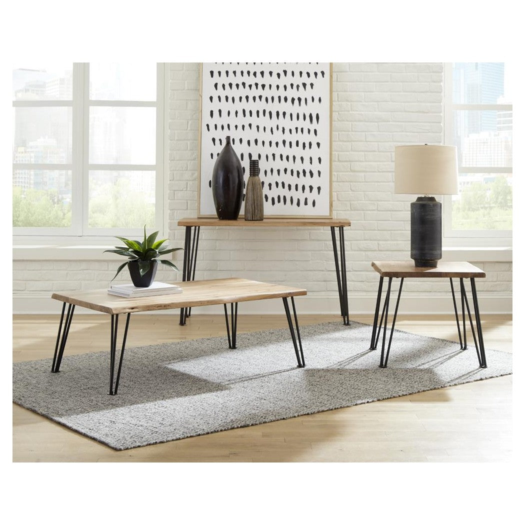 Zander End Table with Hairpin Leg Natural and Matte Black 723497