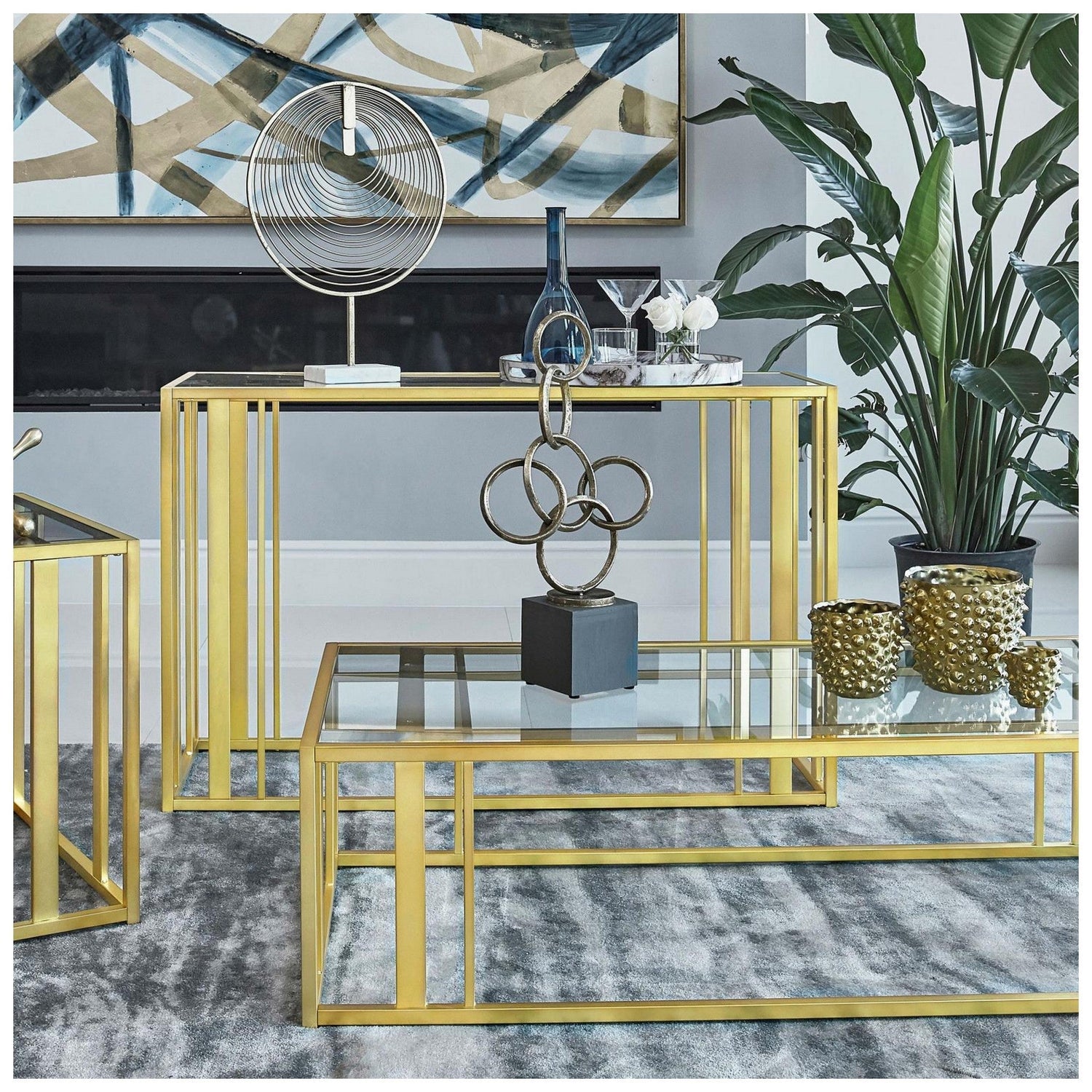 Adri Metal Frame Sofa Table Matte Brass 723609