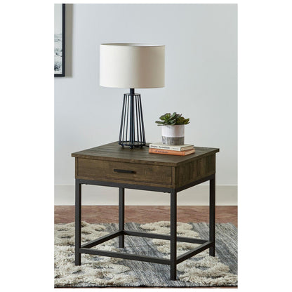 Byers Square 1-drawer End Table Brown Oak and Sandy Black 723777