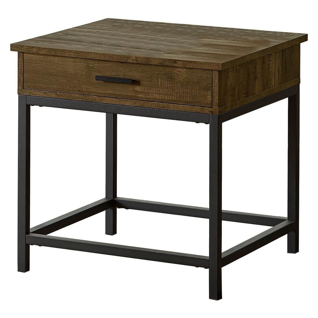 Byers Square 1-drawer End Table Brown Oak and Sandy Black 723777