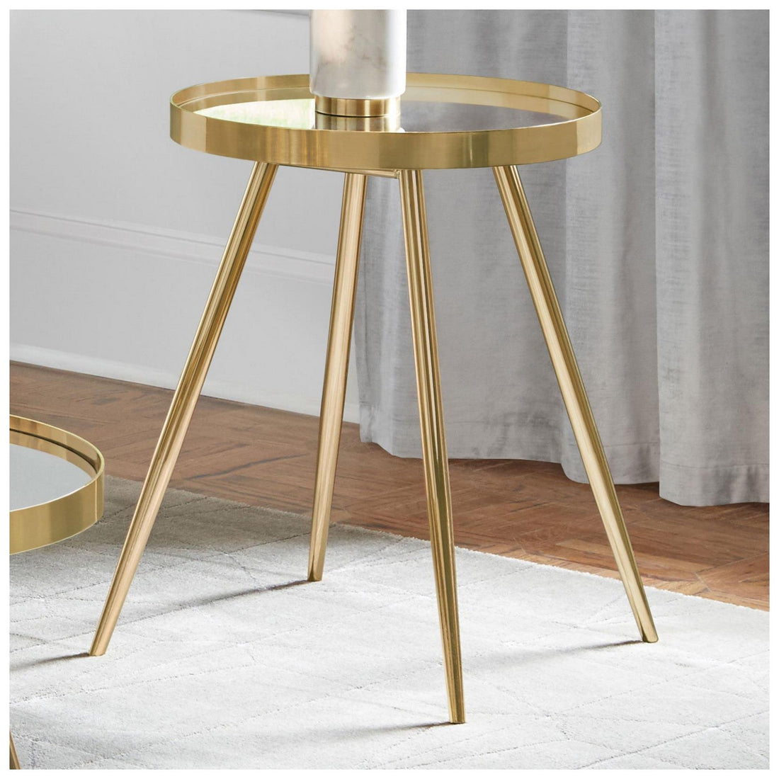 Kaelyn Round Mirror Top End Table Gold 723917