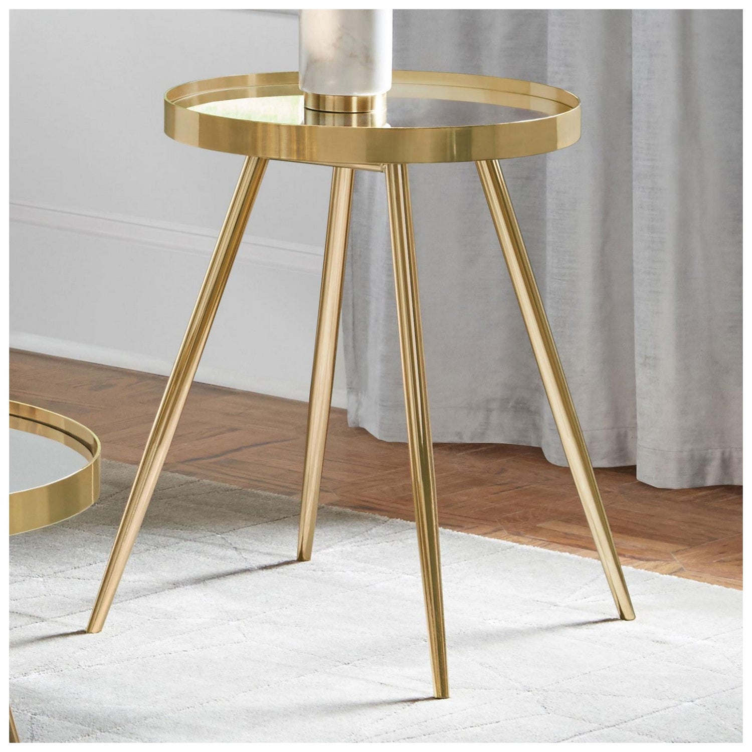 Kaelyn Round Mirror Top End Table Gold 723917