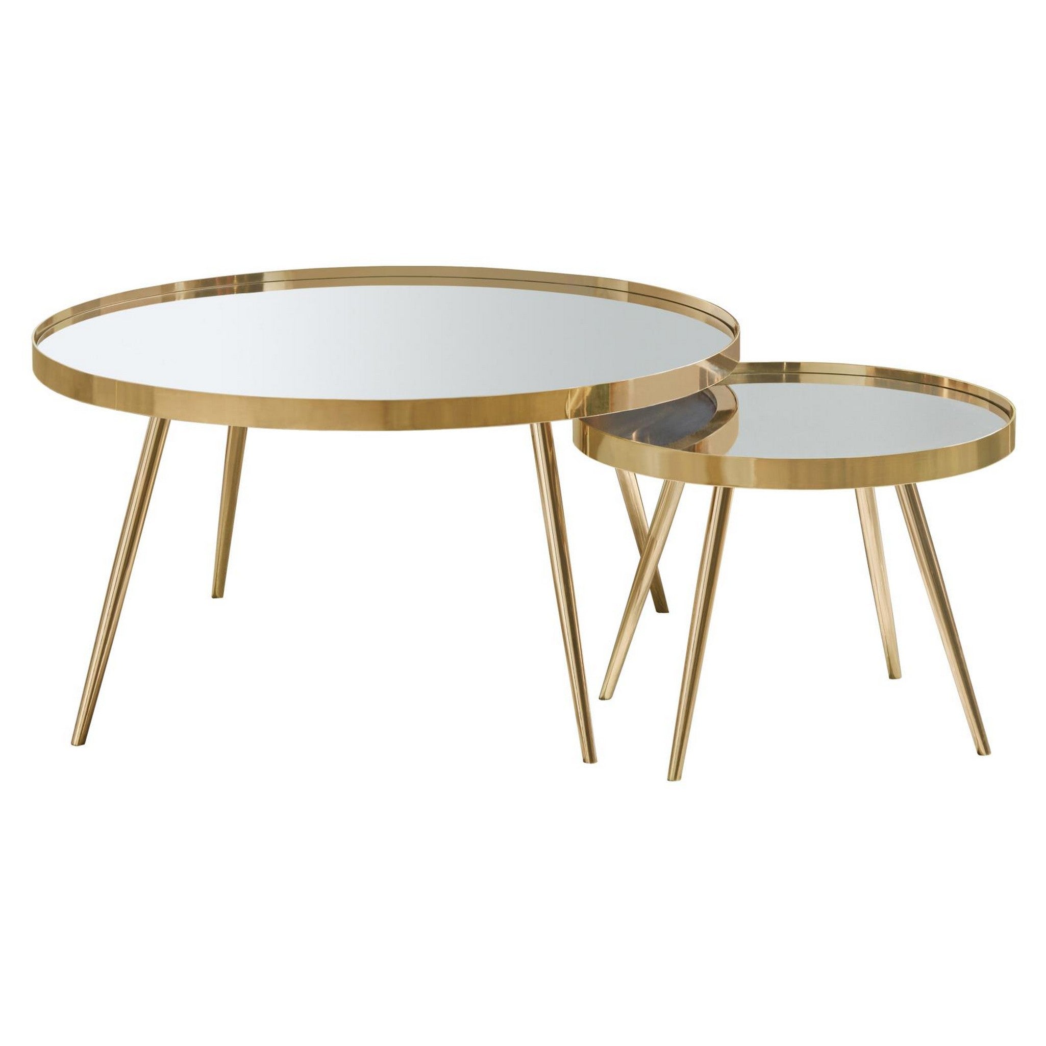 Kaelyn 2-piece Mirror Top Nesting Coffee Table Mirror and Gold 723918