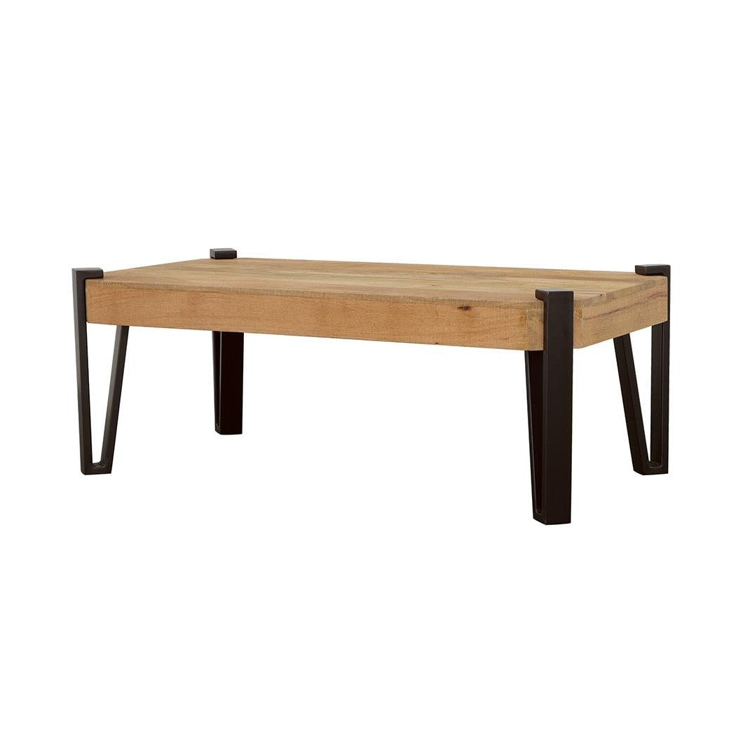 Winston Wooden Rectangular Top Coffee Table Natural and Matte Black 724118