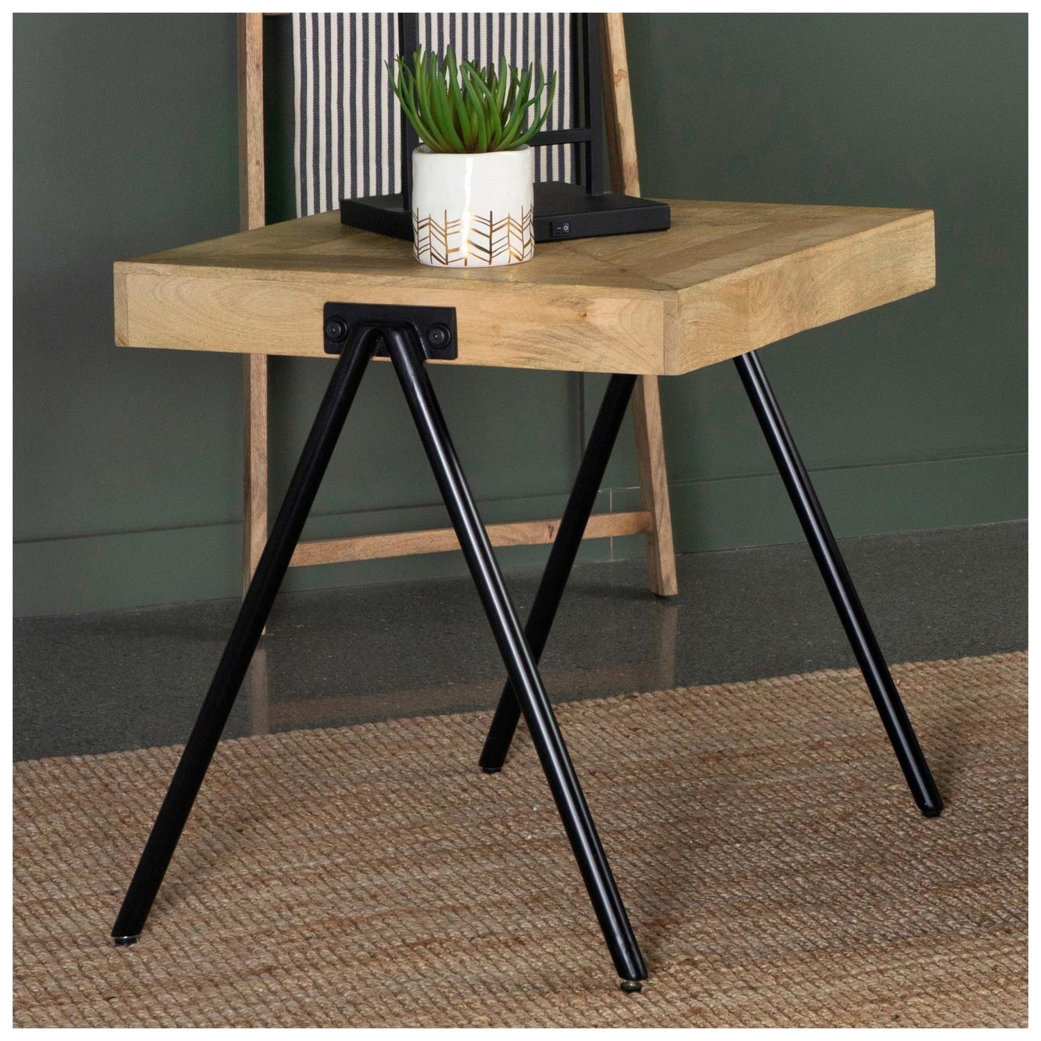 Avery Square End Table with Metal Legs Natural and Black 724317