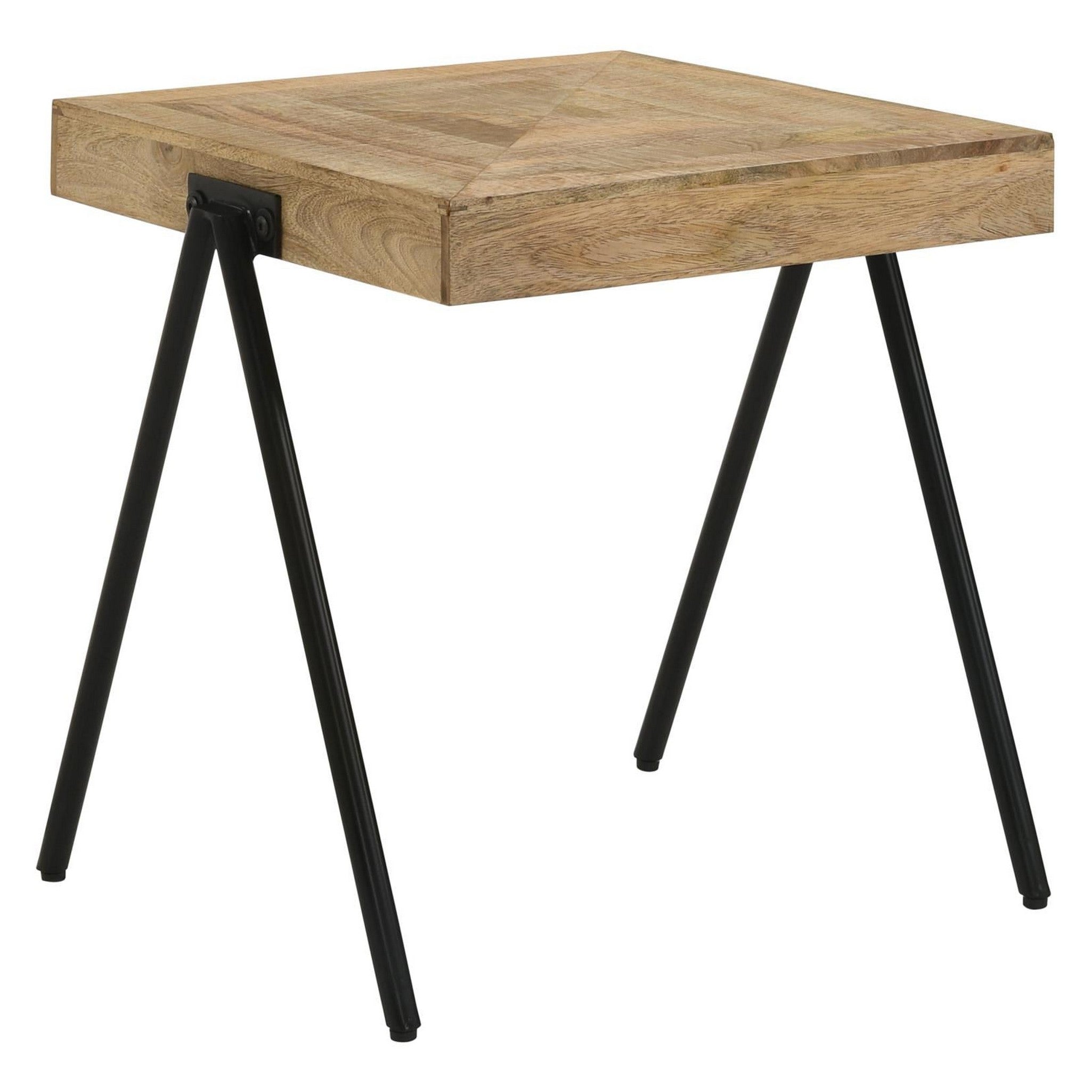 Avery Square End Table with Metal Legs Natural and Black 724317