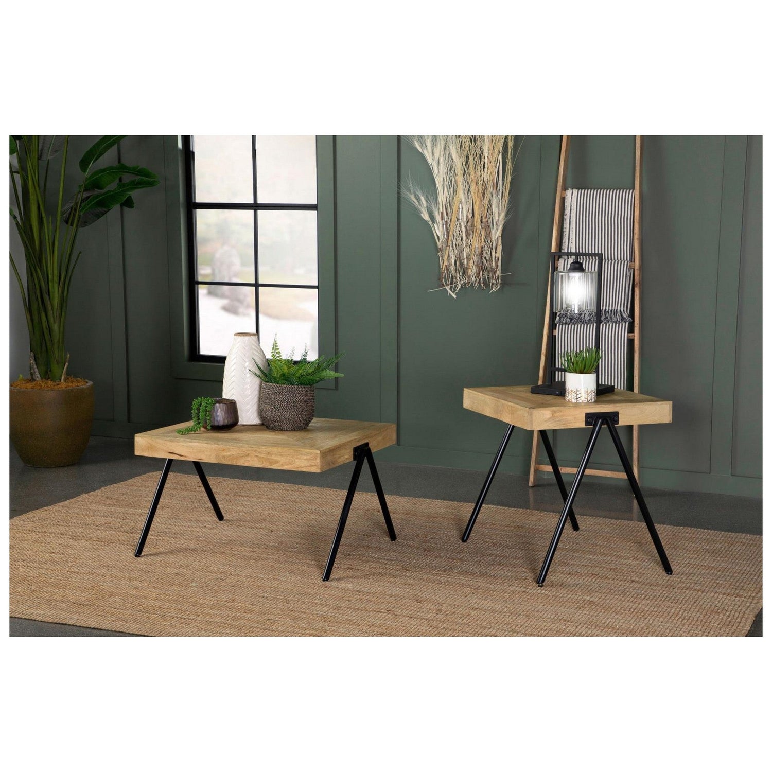 Avery Rectangular Coffee Table with Metal Legs Natural and Black 724318