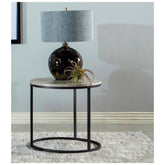 Lainey Faux Marble Round Top End Table Grey and Gunmetal 736027