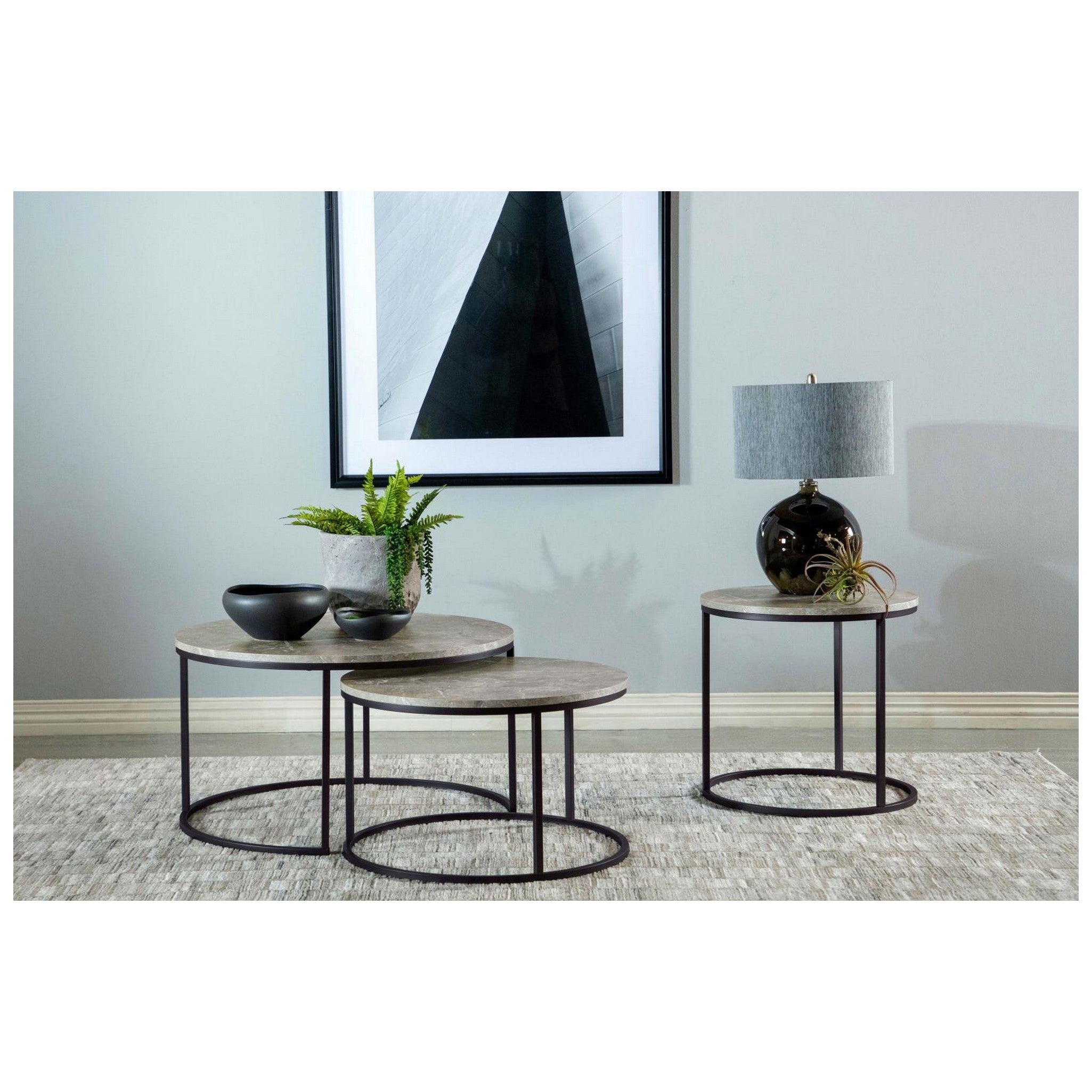 Lainey Faux Marble Round Top End Table Grey and Gunmetal 736027