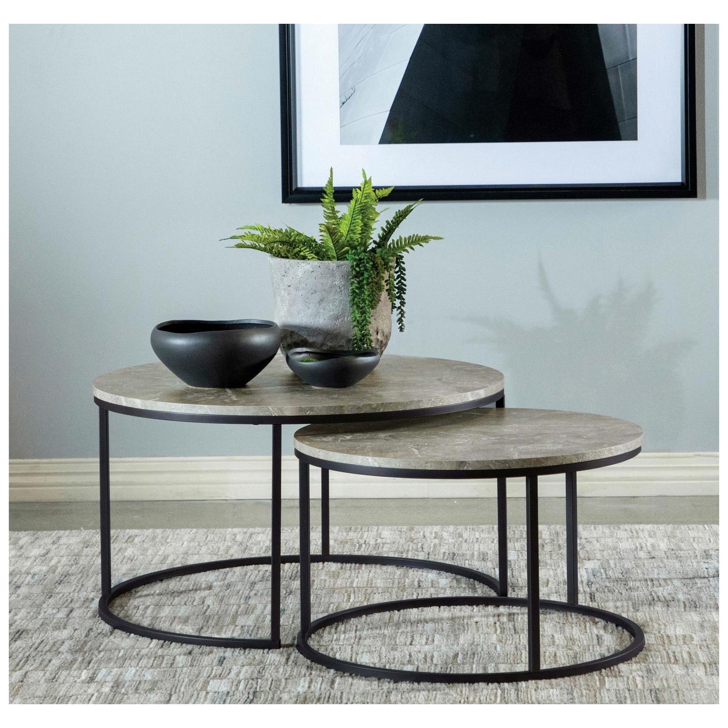 Lainey Round 2-piece Nesting Coffee Table Grey and Gunmetal 736028