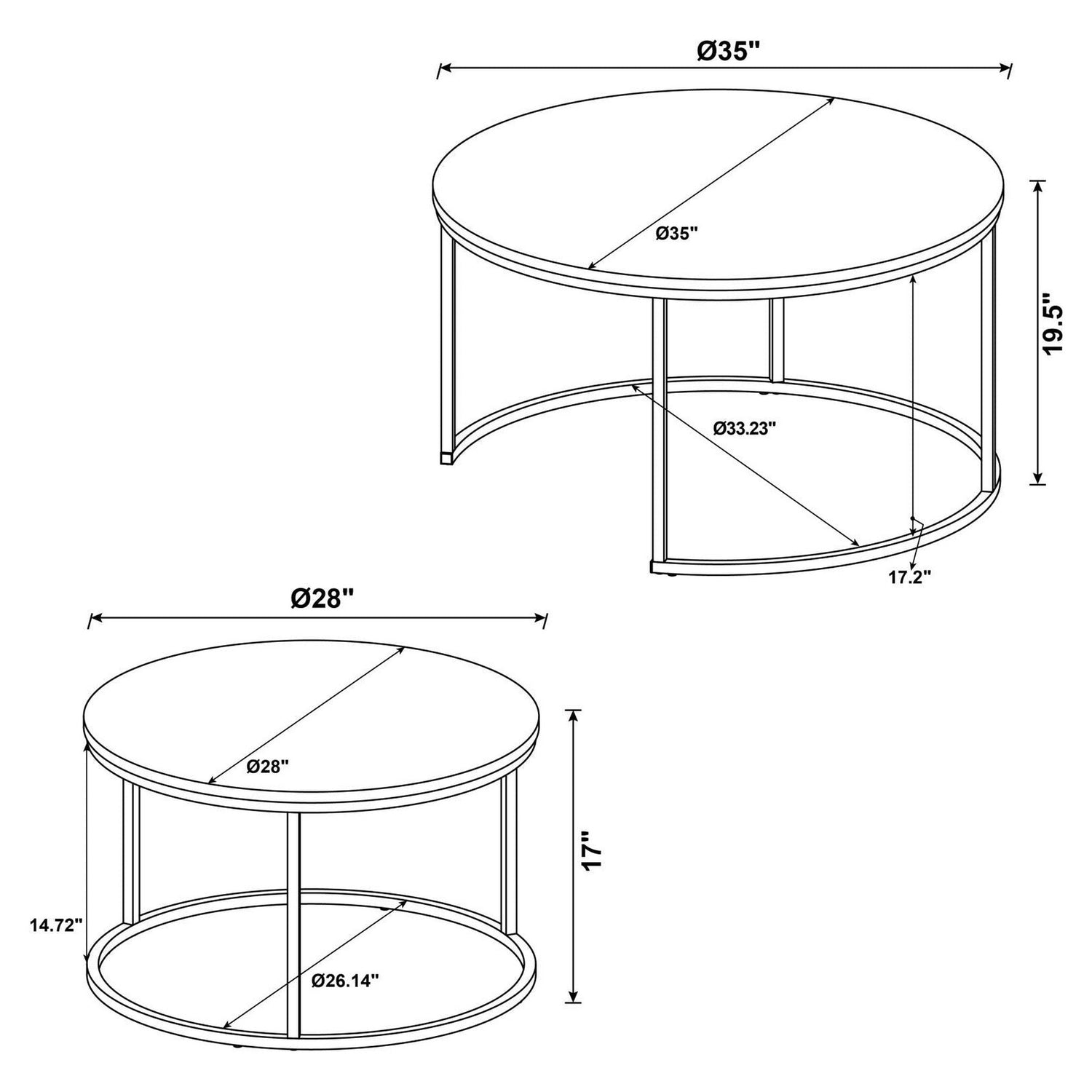 Lainey Round 2-piece Nesting Coffee Table Grey and Gunmetal 736028