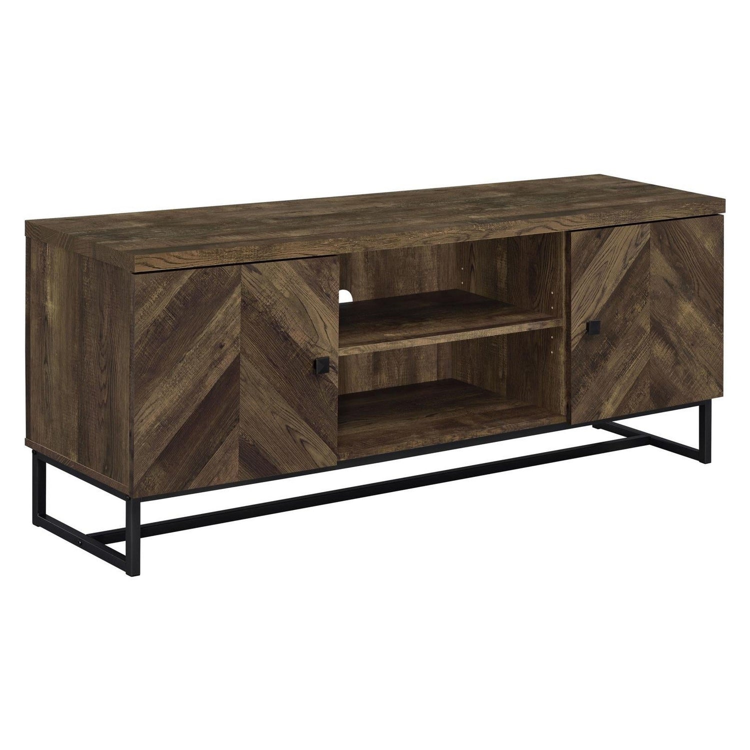 Myles 2-door TV Console with Adjustable Shelves Rustic Oak Herringbone 736052