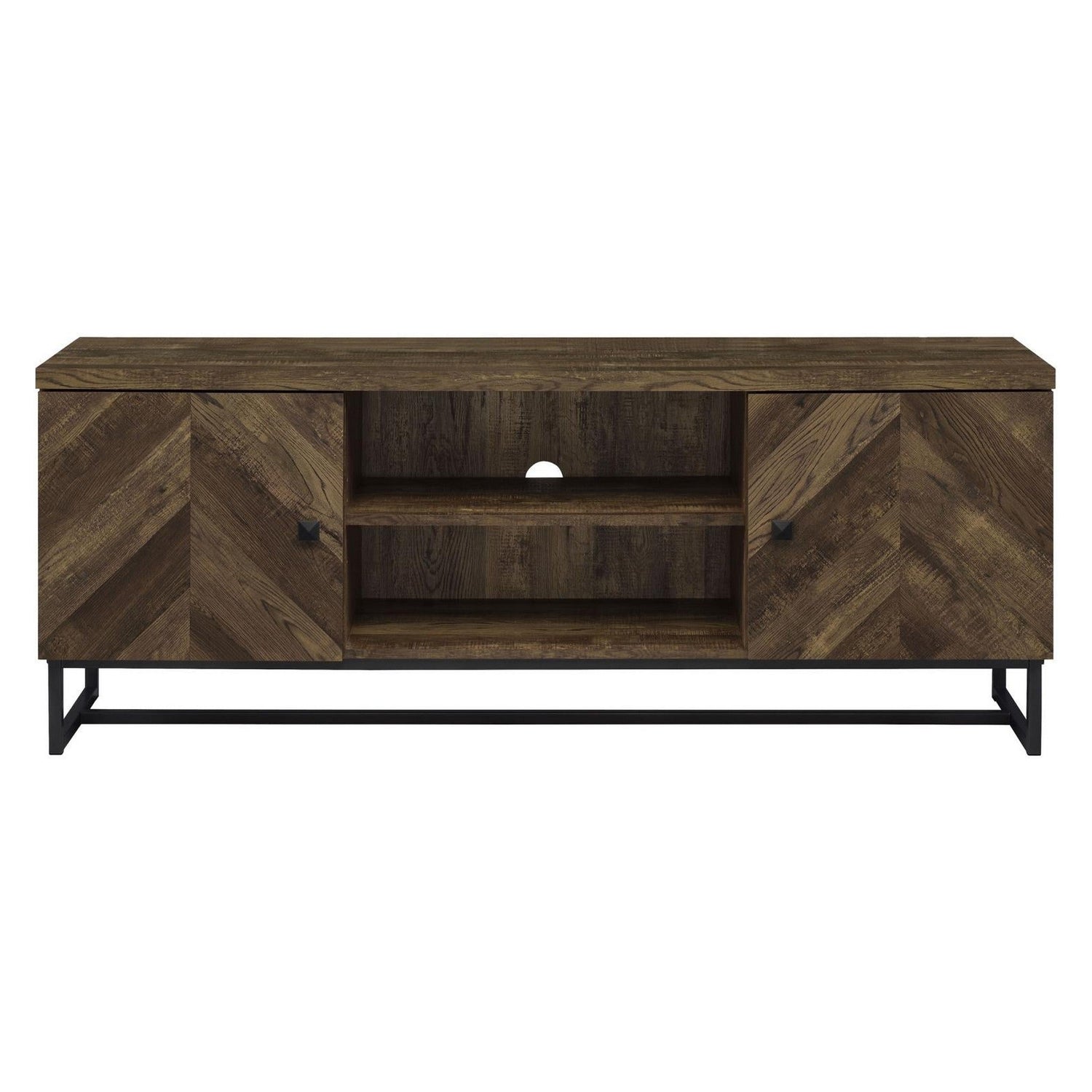 Myles 2-door TV Console with Adjustable Shelves Rustic Oak Herringbone 736052