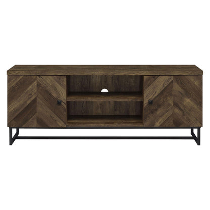 Myles 2-door TV Console with Adjustable Shelves Rustic Oak Herringbone 736052