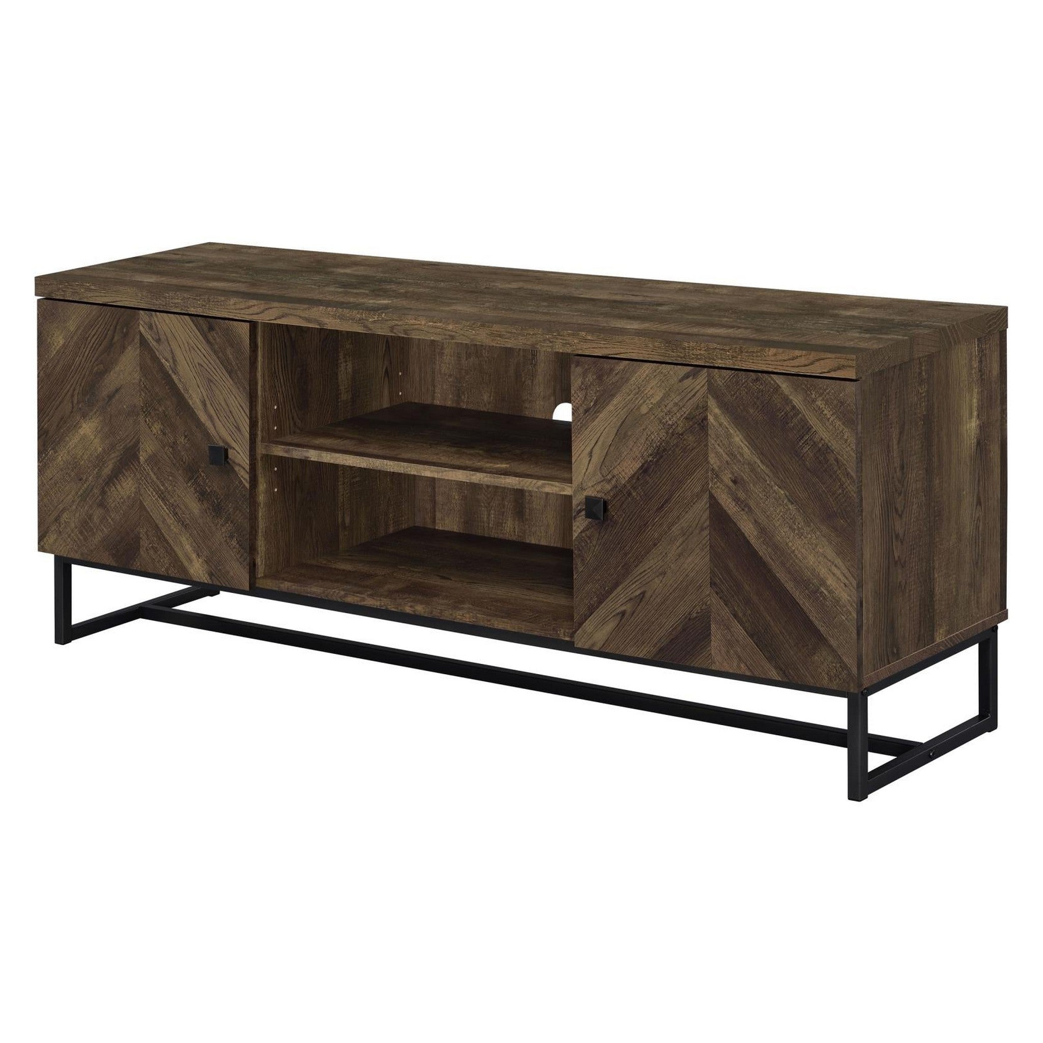 Myles 2-door TV Console with Adjustable Shelves Rustic Oak Herringbone 736052