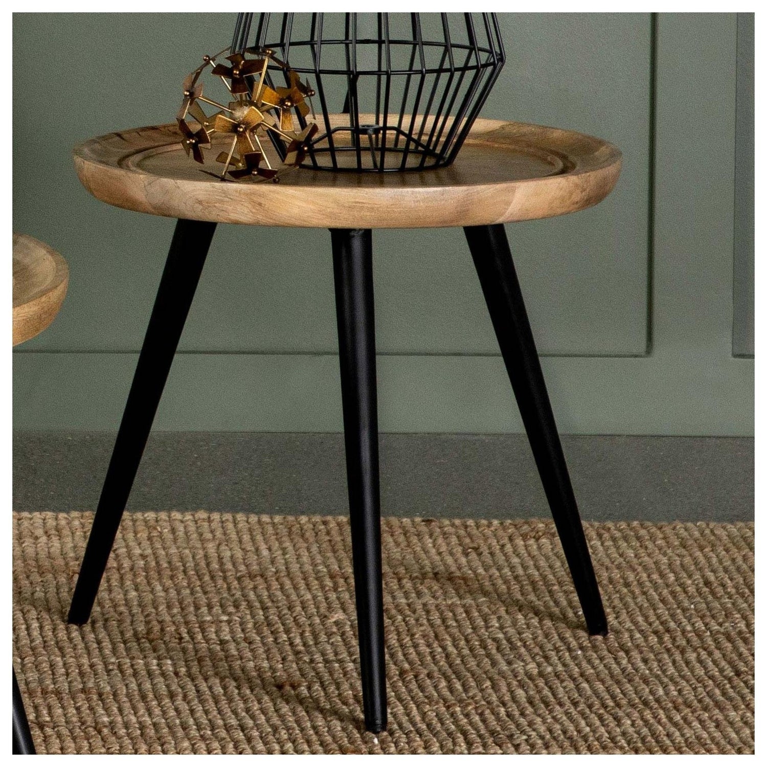 Zoe Round End Table with Trio Legs Natural and Black 736107