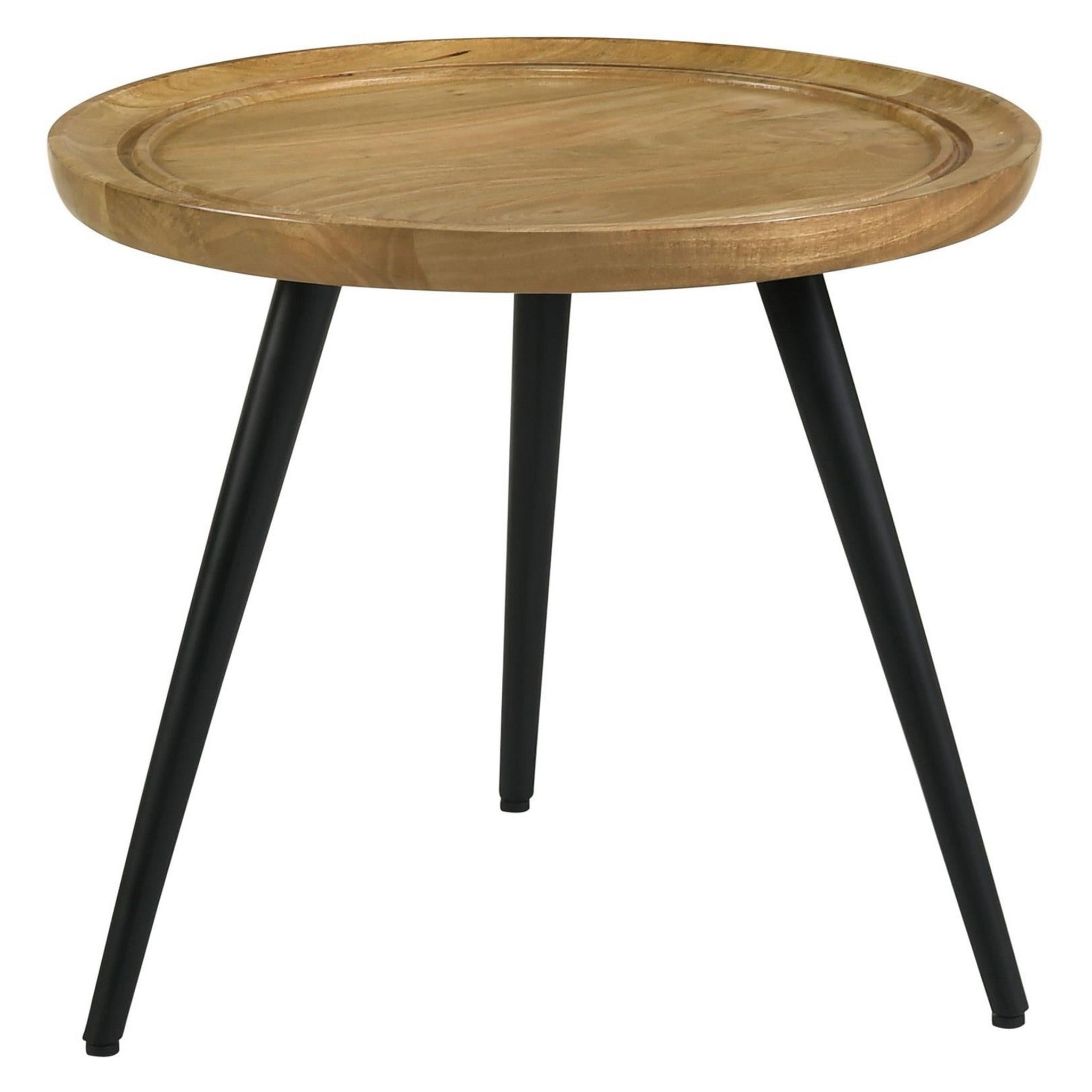 Zoe Round End Table with Trio Legs Natural and Black 736107