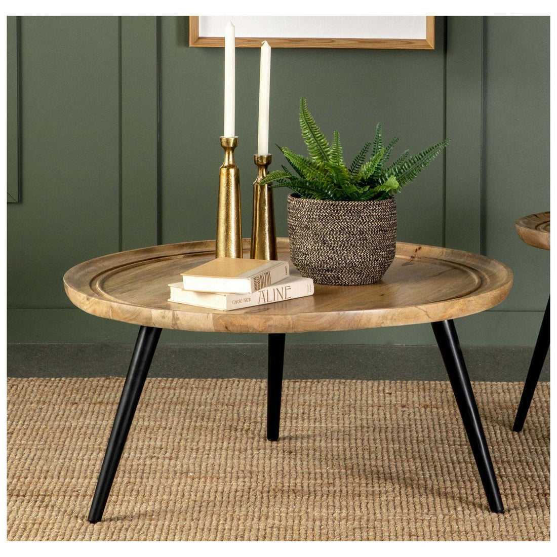 Zoe Round Coffee Table with Trio Legs Natural and Black 736108