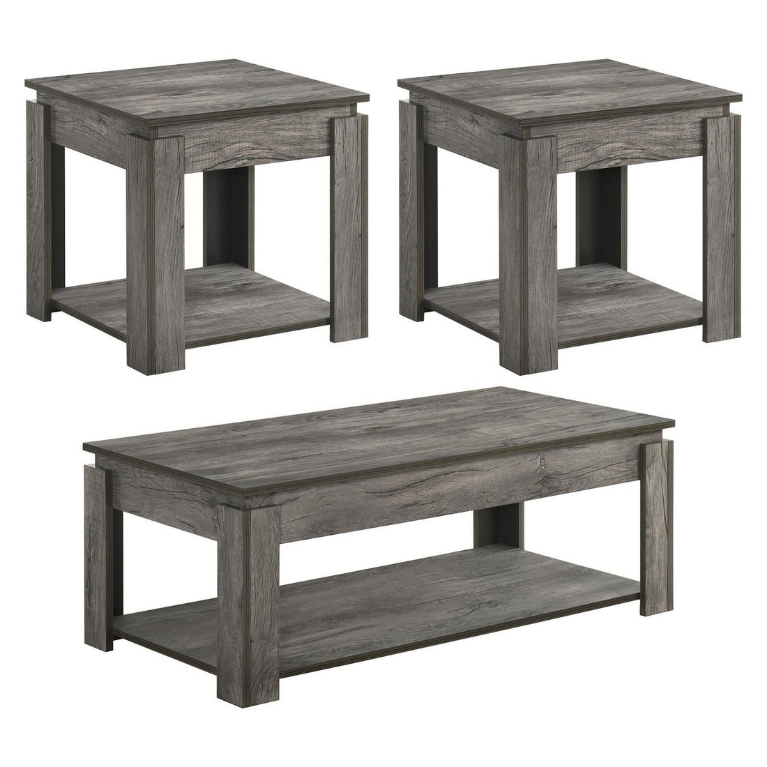 Donal 3-piece Occasional Set with Open Shelves Weathered Grey 736145