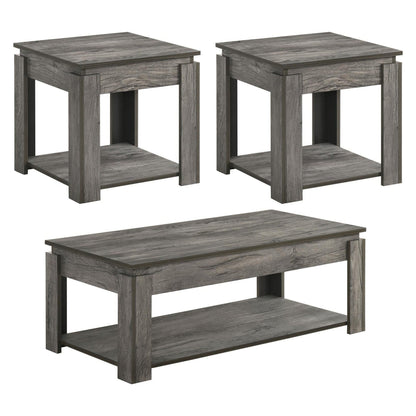 Donal 3-piece Occasional Set with Open Shelves Weathered Grey 736145