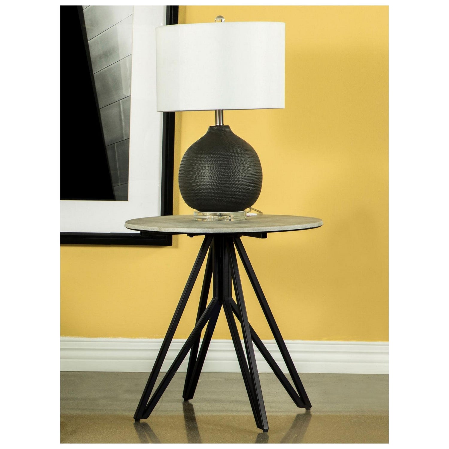 Hadi Round End Table with Hairpin Legs Cement and Gunmetal 736177