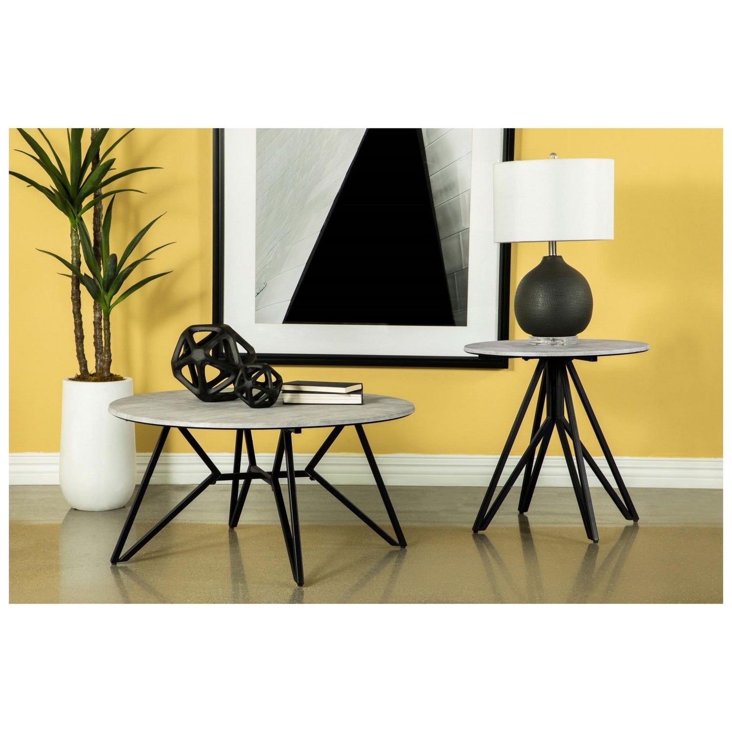 Hadi Round End Table with Hairpin Legs Cement and Gunmetal 736177