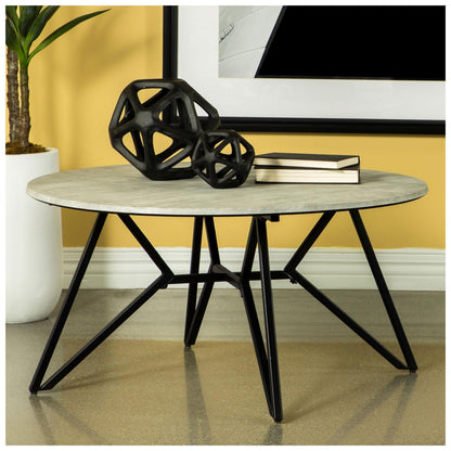 Hadi Round Coffee Table with Hairpin Legs Cement and Gunmetal 736178