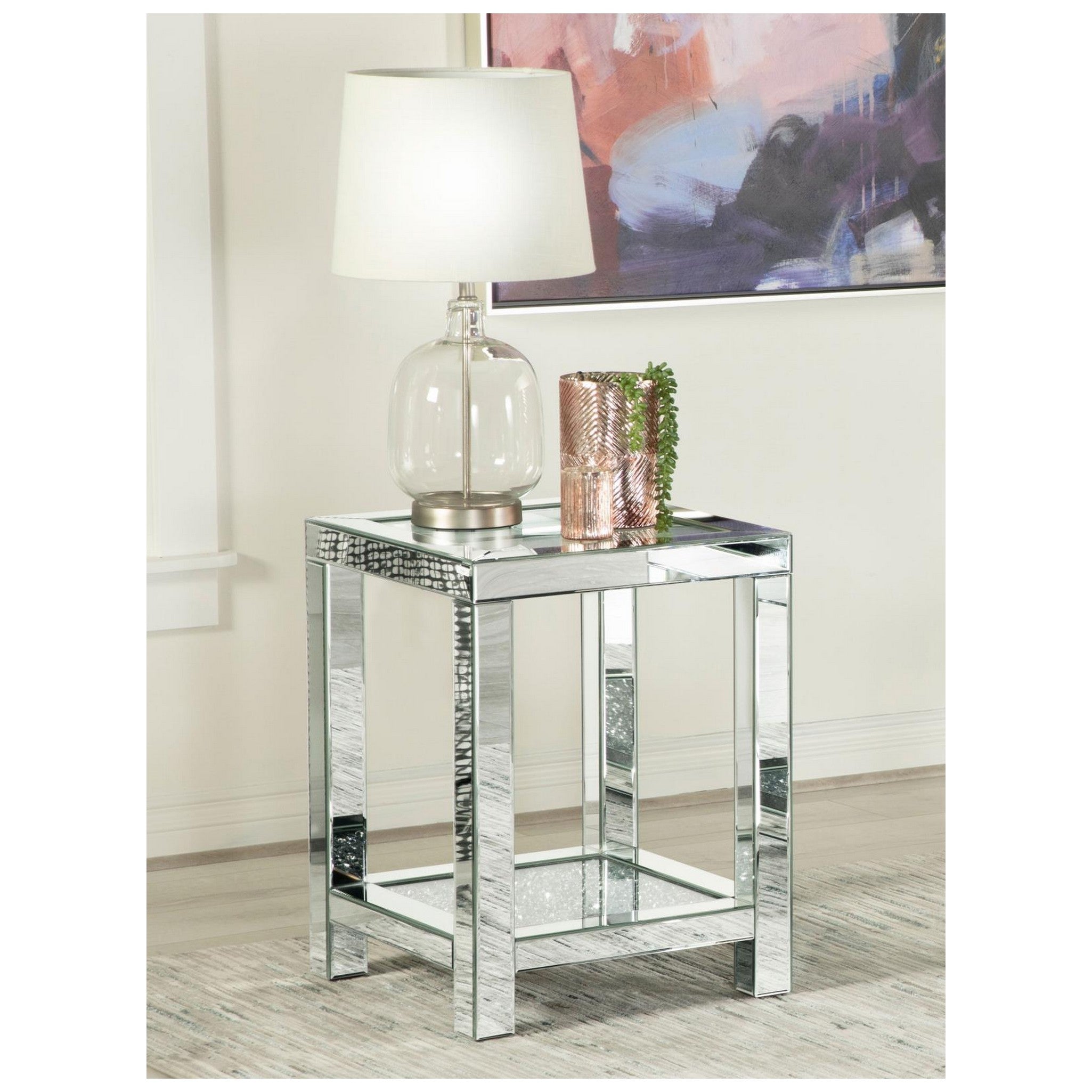 Valentina Square End Table with Glass Top Mirror 736217