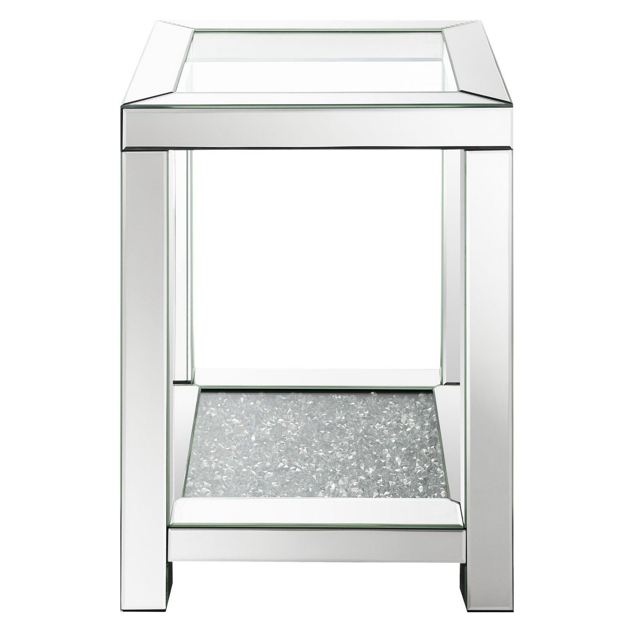 Valentina Square End Table with Glass Top Mirror 736217