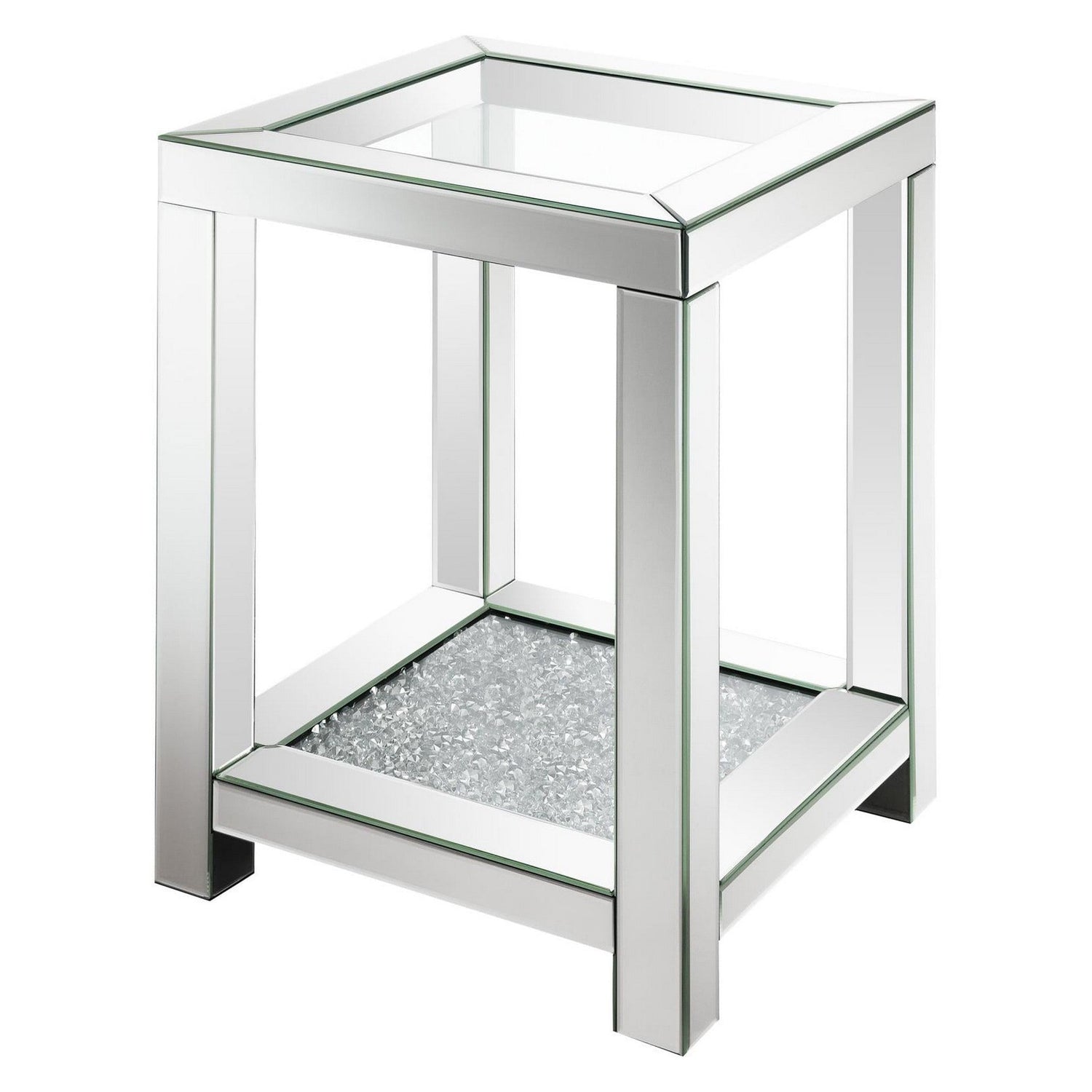 Valentina Square End Table with Glass Top Mirror 736217