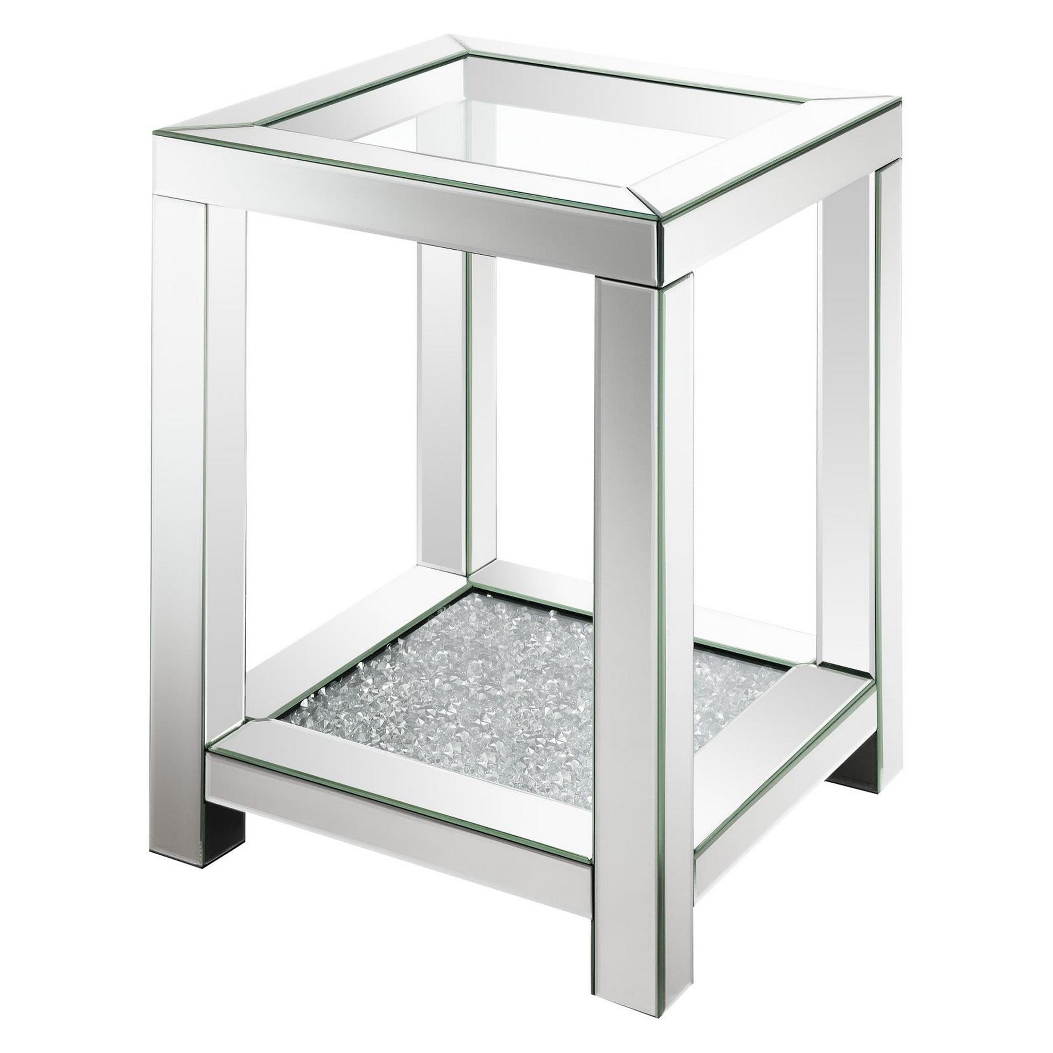 Valentina Square End Table with Glass Top Mirror 736217