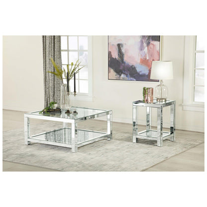 Valentina Square End Table with Glass Top Mirror 736217