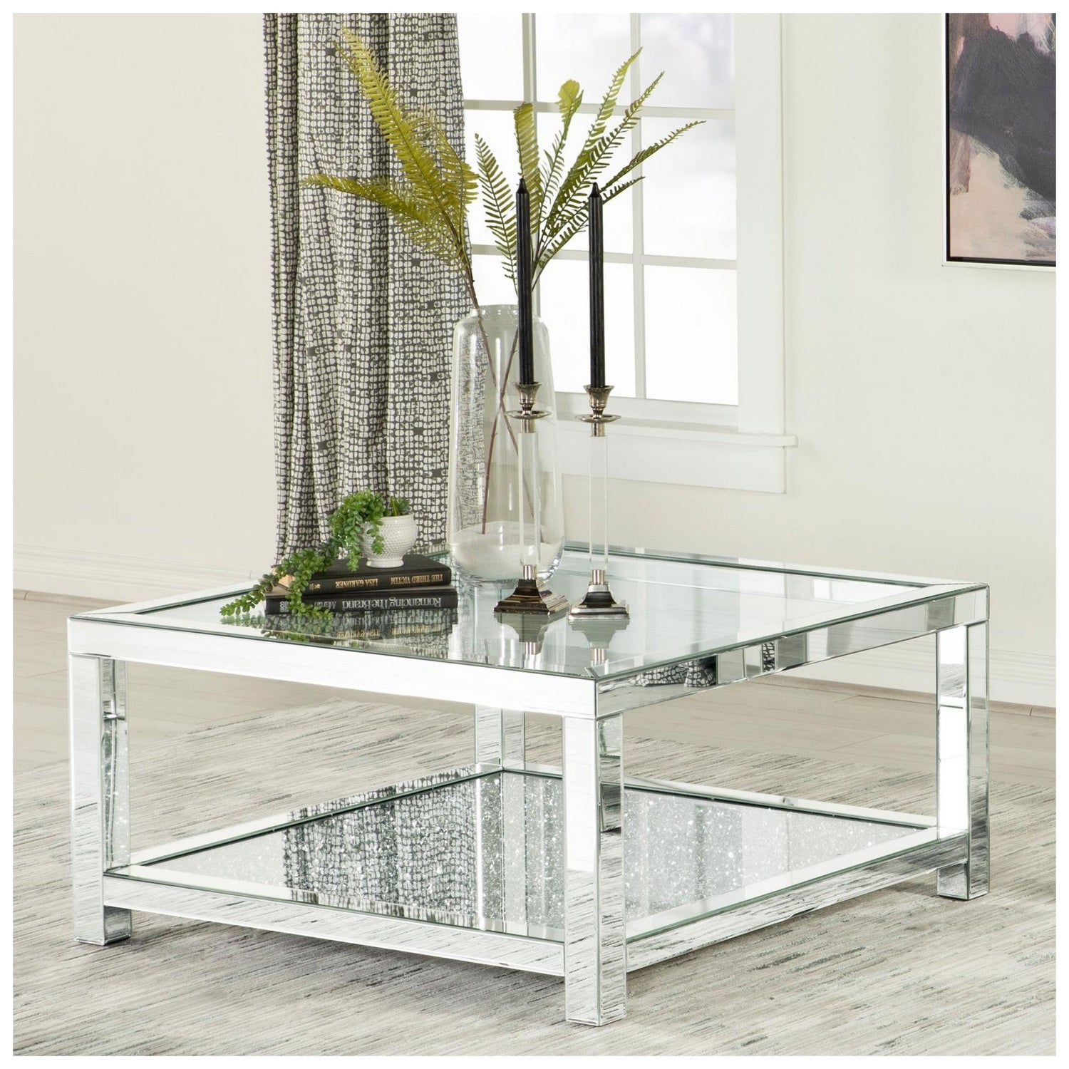 Valentina Rectangular Coffee Table with Glass Top Mirror 736218