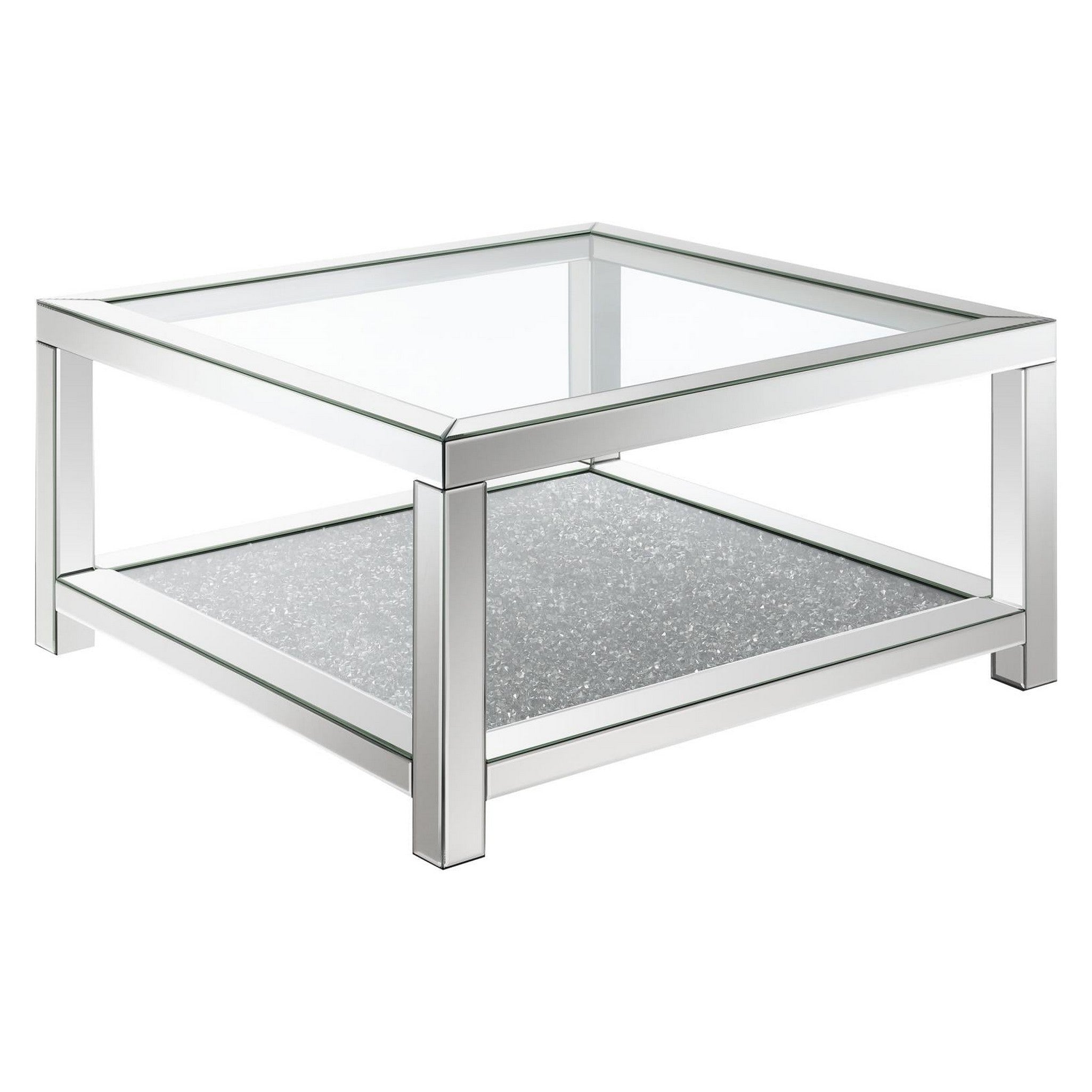 Valentina Rectangular Coffee Table with Glass Top Mirror 736218