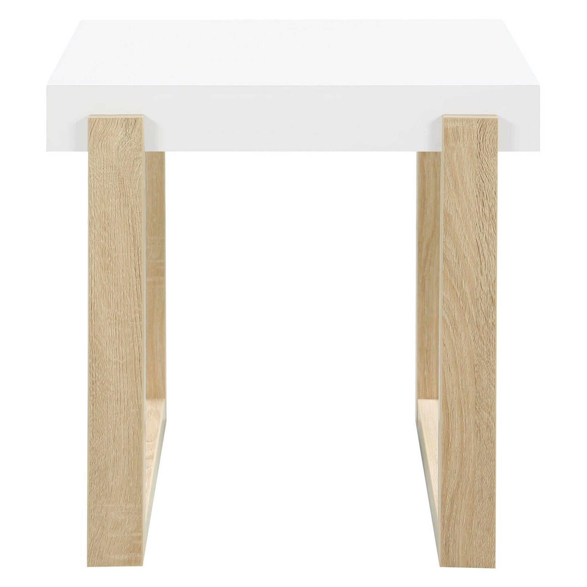 Pala Rectangular End Table with Sled Base White High Gloss and Natural 753397